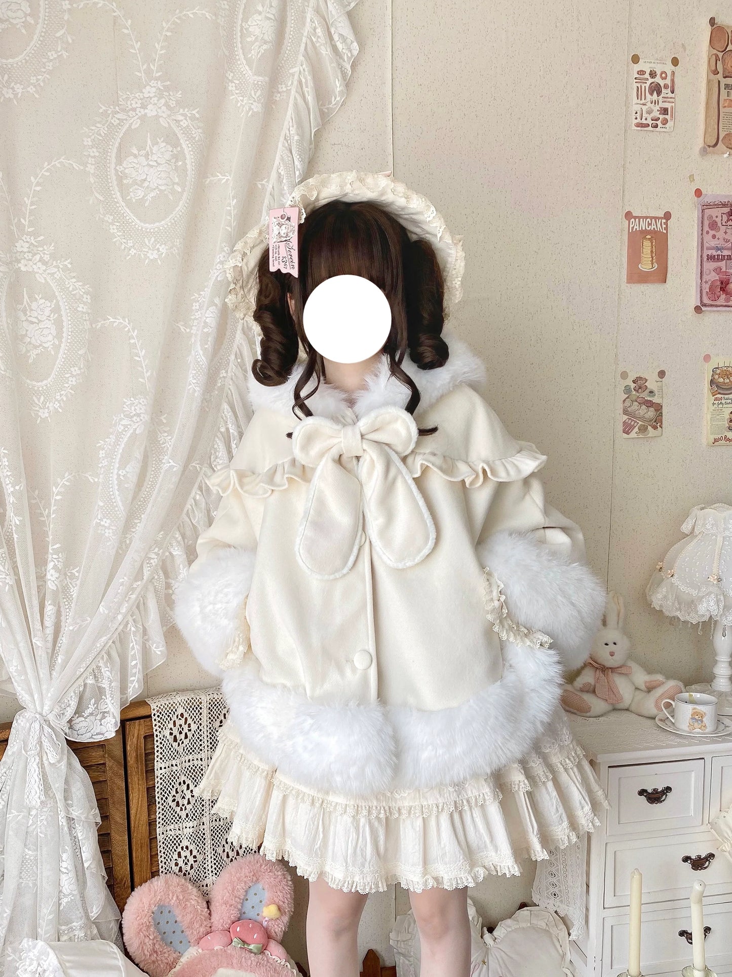 Qianmu - Lop Bunny - Kawaii Lolita Plush Hooded Cape