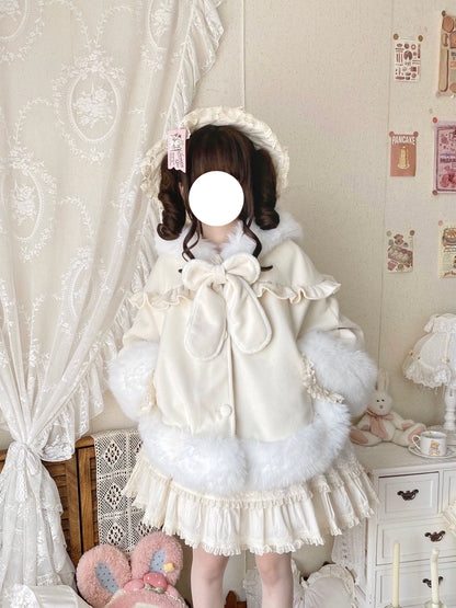 Qianmu - Lop Bunny - Kawaii Lolita Plush Hooded Cape