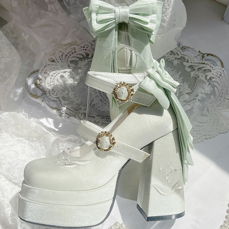 Dreamland - Floating Dream Lily - Elegant Lolita High Heel Shoes, Detachable Bow