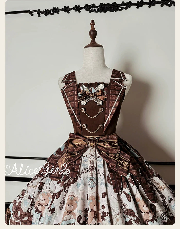 Alice Girl - Bear Chocolate Bar - Kawaii Lolita JSK & Salopette Dress