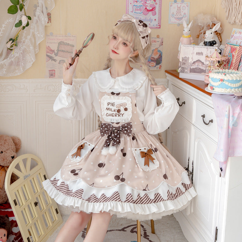 Eieyomi - Pie milk cherry - Sweet Lolita Salopette and Blouse