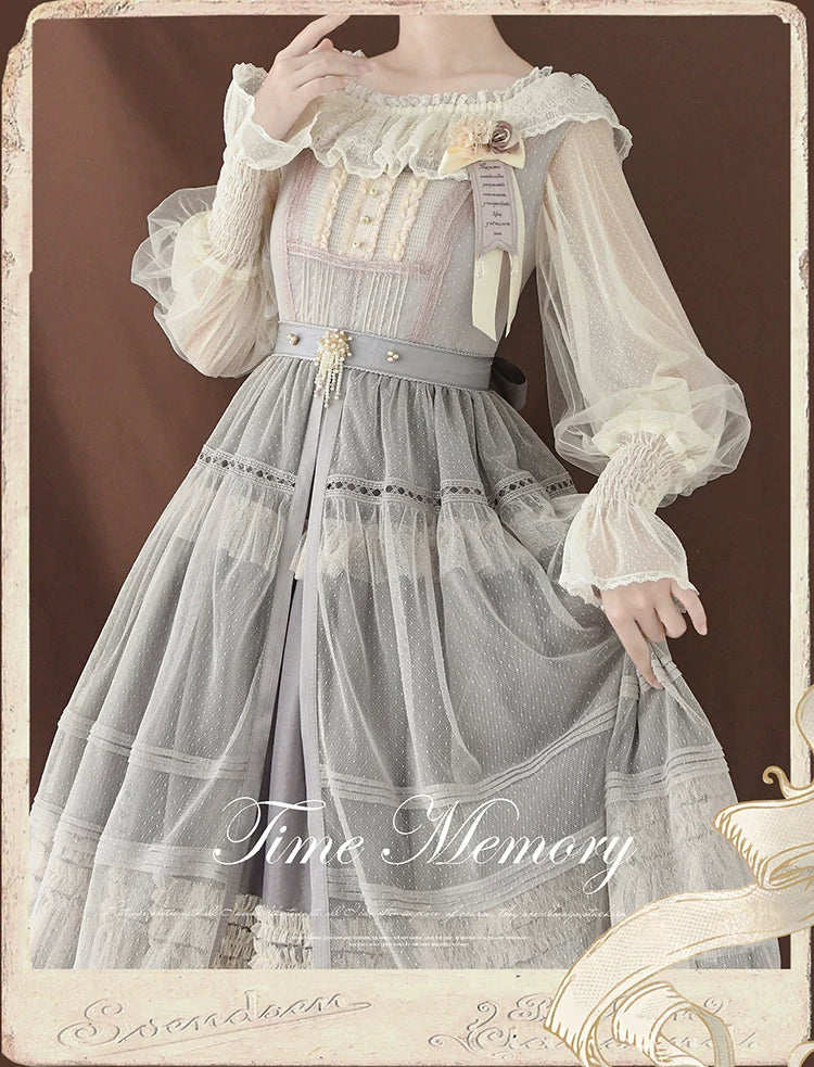 Time Memory - Layered Heart - Sheer Classic Shirt with Mutton Sleeves & Polka Dot