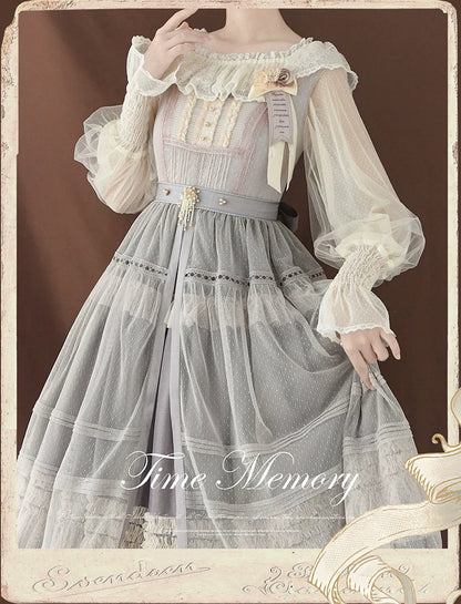 Time Memory - Layered Heart - Sheer Classic Shirt with Mutton Sleeves & Polka Dot