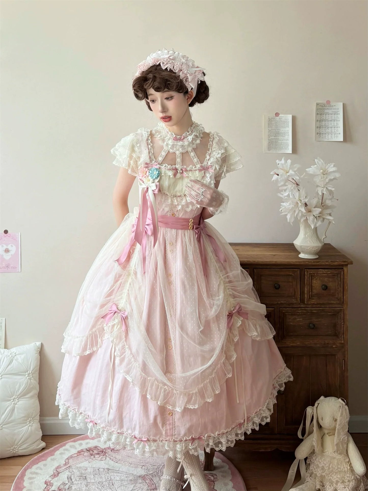 Uncle's Workshop - Fluttering Cherry Spring Strings - Cotton Sweet Lolita JSK Dress