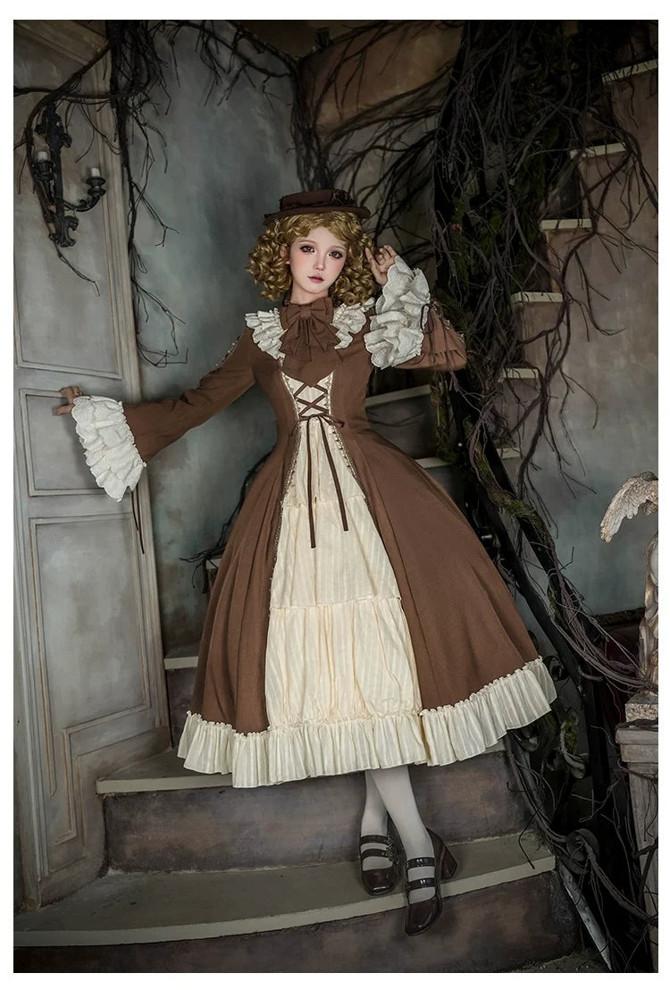 With PUJI - Walnut Box - Classic Lolita OP Dress Suit, Flared Sleeve