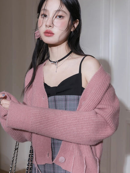 Plaid dress + pullover shirt set【s0000007222】