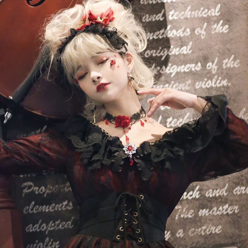 Miss Point - Dawn Girl - Reto Elegant lolita OP Dress Lace Long Sleeve