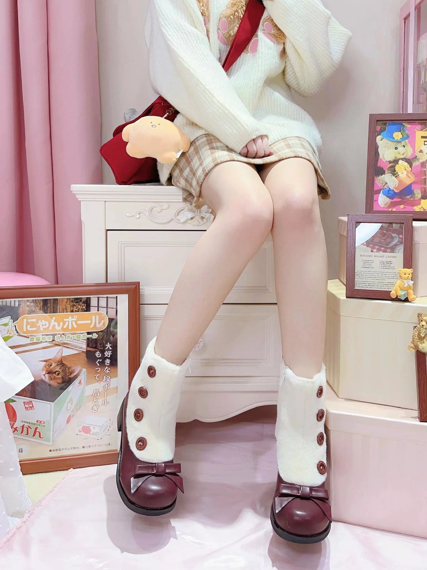 Dolly Doll - Winter Lolita Boots Fur Mary Jane Lolita Low Heel Shoes