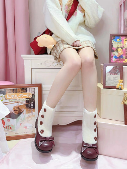 Dolly Doll - Winter Lolita Boots Fur Mary Jane Lolita Low Heel Shoes