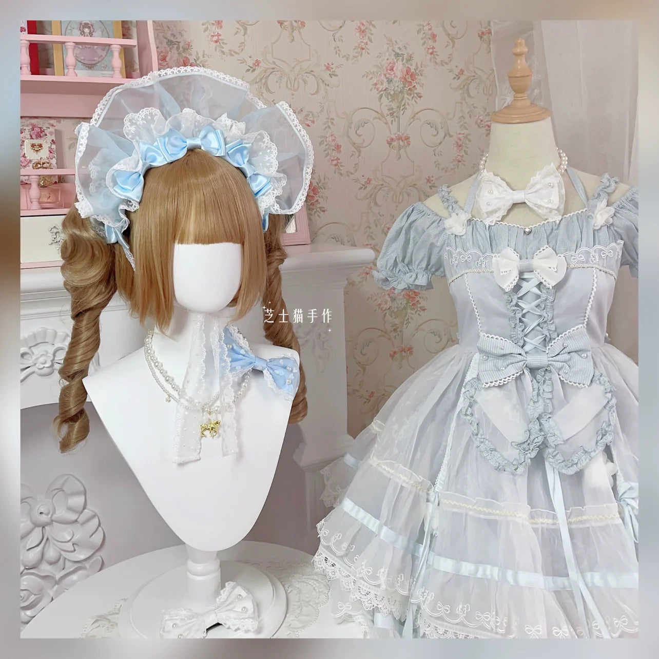 CheeseCat - Sweet Lolita Bonnet Organza Bow Headdress