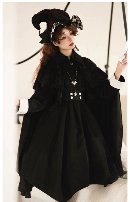 With Puji - Pilgrim - Black Gothic Lolita Cape, Detachable 2-Piece
