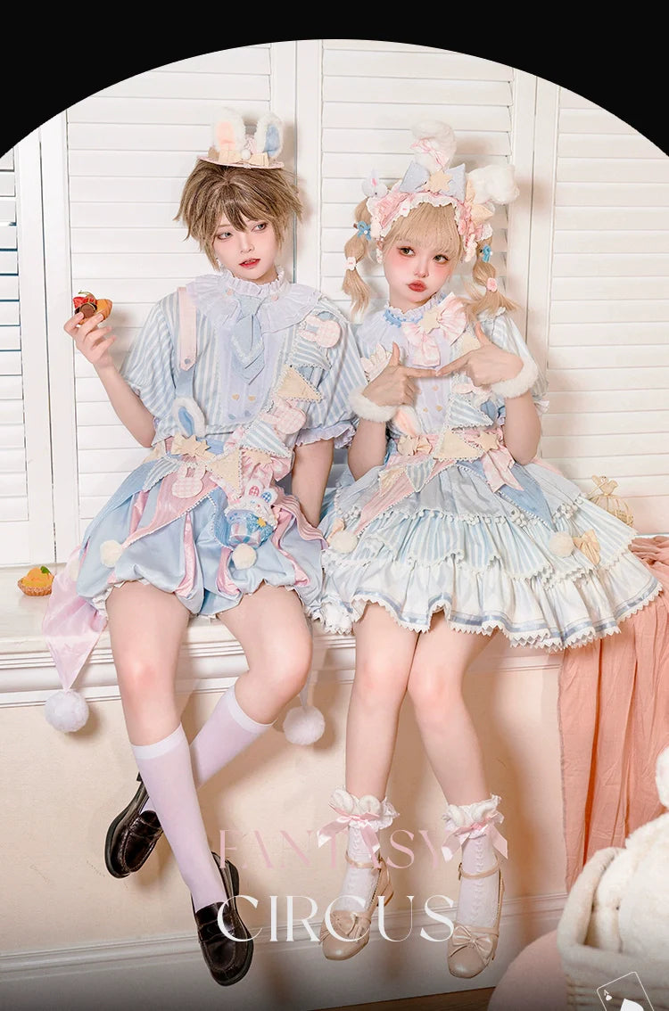 Forest Fluorescent Carps - Ouji Lolita OP Dress Circus Lolita Strip Prince Suit