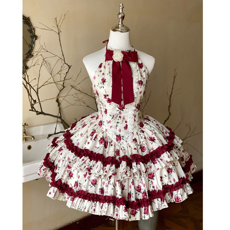 Diamond Honey Lolita - Heart Rose - Vintage Lolita Jumper Dress Retro Rose Lolita JSK