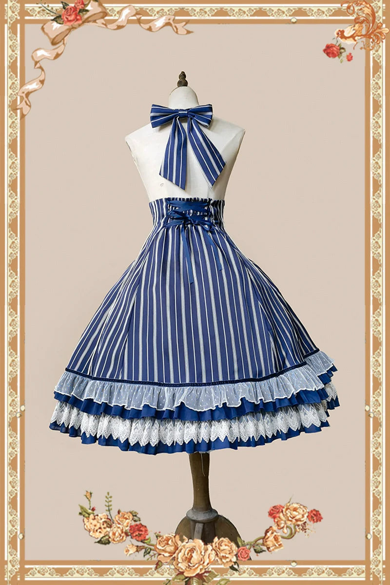 Infanta - Elegant Lolita Stripe High-waist Jumper Dress Set and Cape