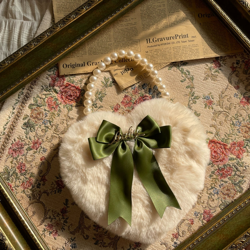 MAID - Kawaii Lolita Heart Bag Plush Pearl Chain Handbag