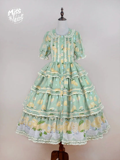 Miss Point - Lemon Chick - Country Lolita Printed OP With Button Front