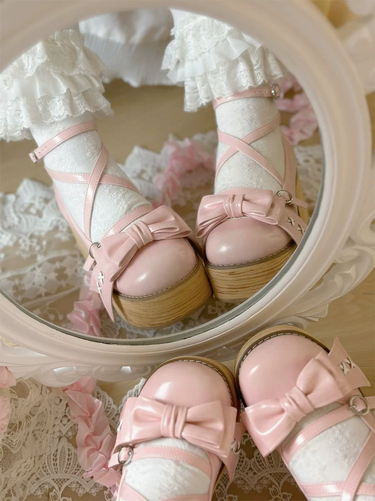 SeeYou - Sweet Cake - Sweet Lolita Platform Shoes Wood Grain