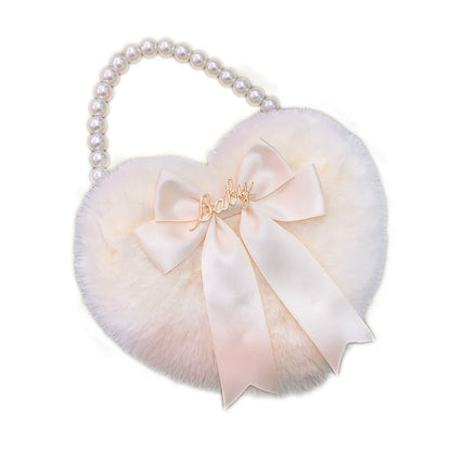 MAID - Kawaii Lolita Heart Bag Plush Pearl Chain Handbag
