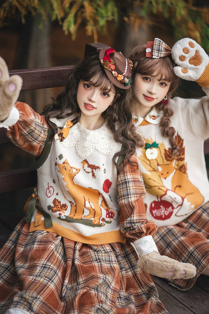 Miss Point - Chubby Fox in the Forest - Kawaii Lolita Vest Customized Lolita Sweater