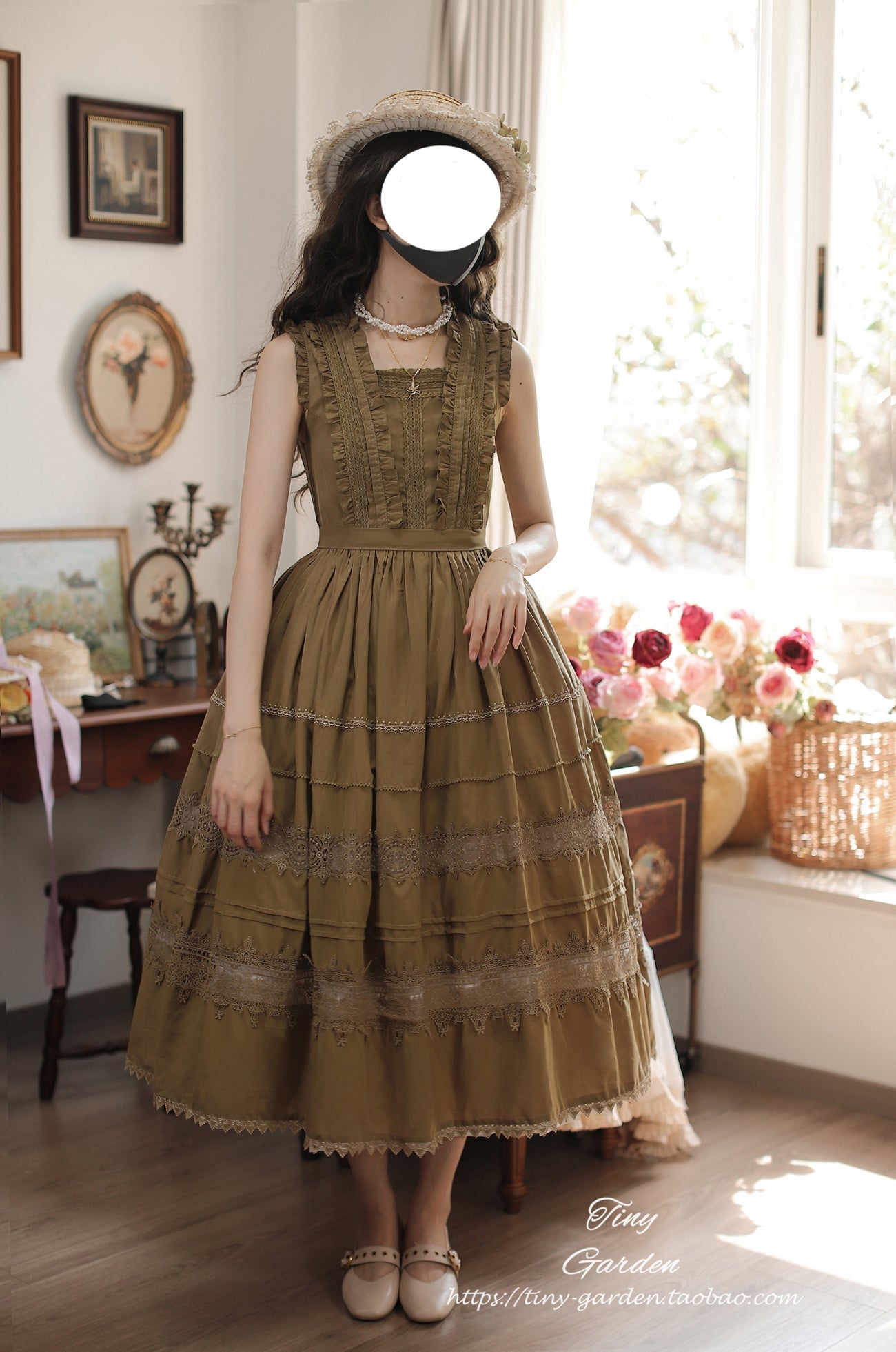 Tiny Garden - Spring Whisper - Solid Color Classic Lolita JSK Dress with Tulle Apron