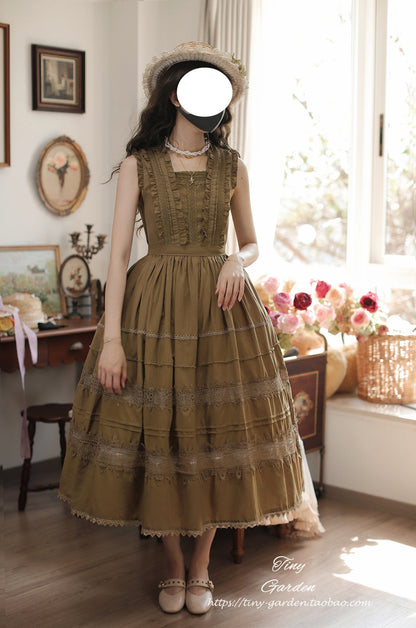 Tiny Garden - Spring Whisper - Solid Color Classic Lolita JSK Dress with Tulle Apron