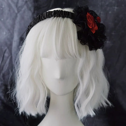 Strange Sugar - Gothic Lolita KC Black Wine Red Ruffled Bow Hair Accessories