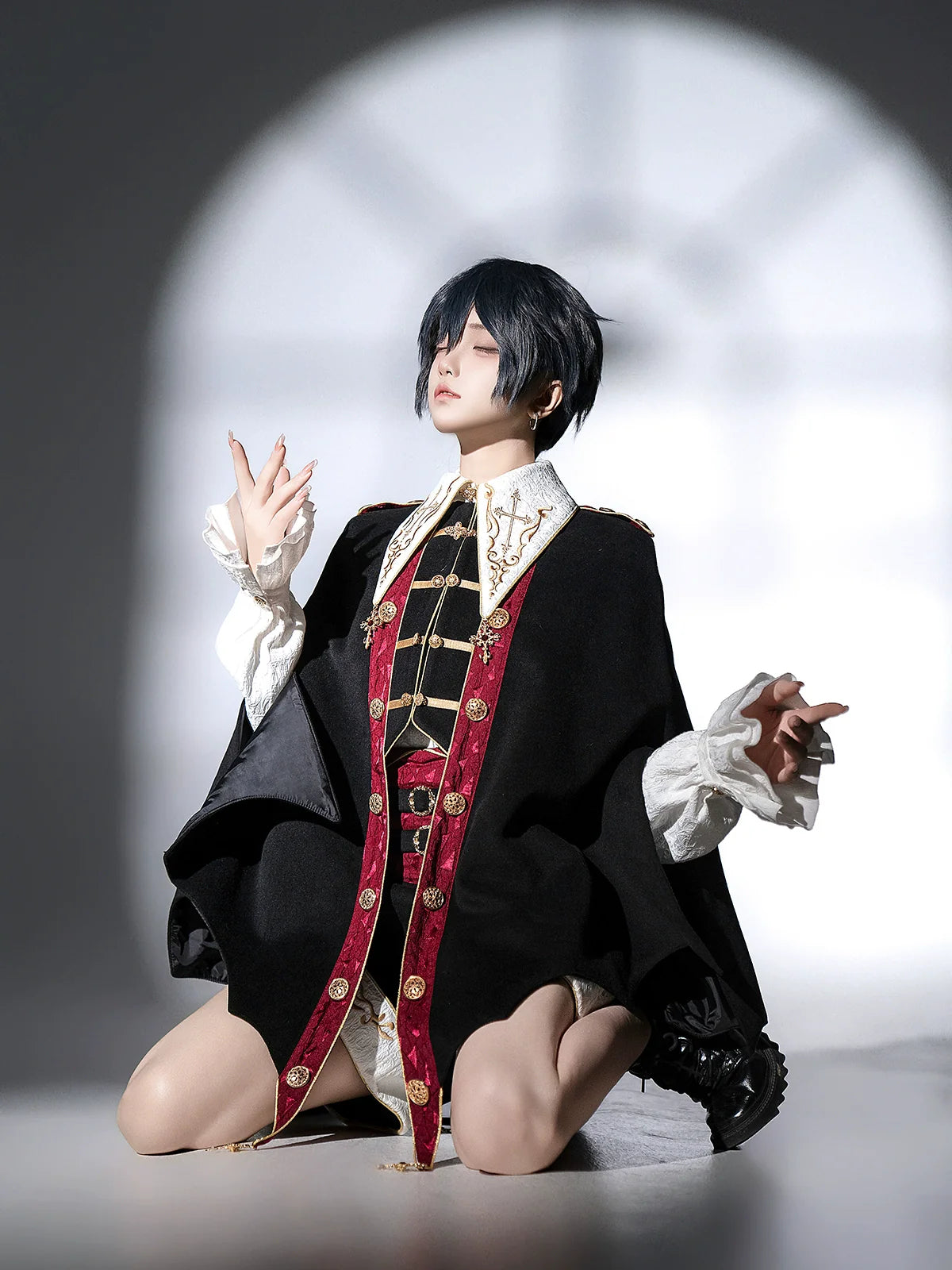 Your Princess - Vampire Youth - Ouji Lolita Bat Shaped Cape Set, Gold Embroidery & Red Accents