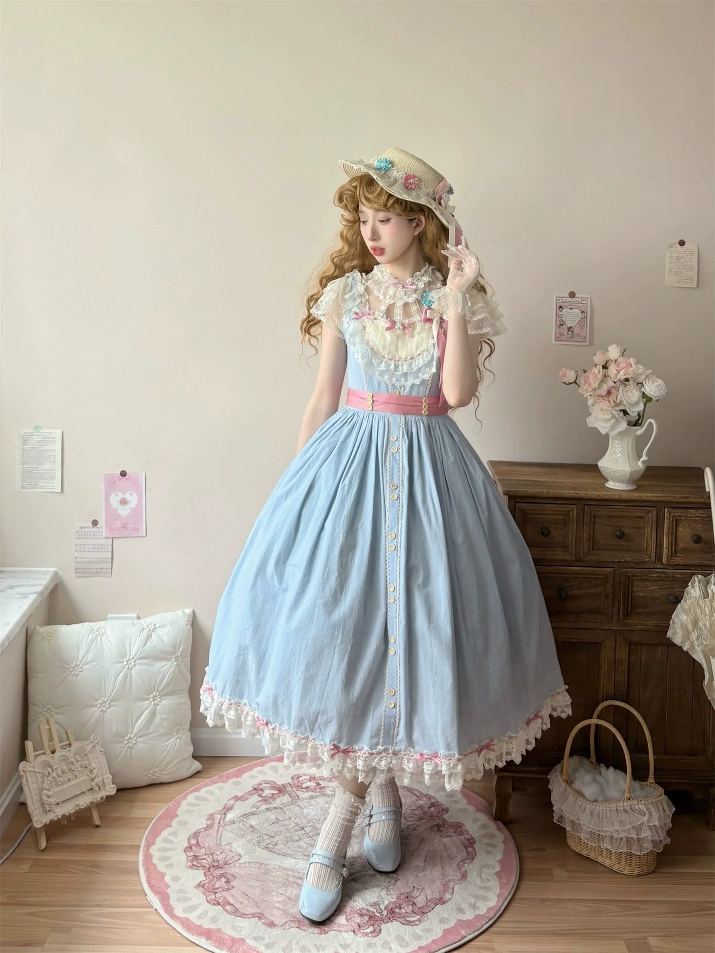 Uncle's Workshop - Fluttering Cherry Spring Strings - Cotton Sweet Lolita JSK Dress