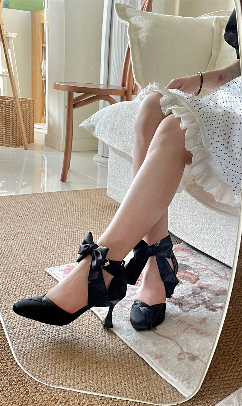 MR.Qiutian - Coronation - Elegant Lolita Shoes Satin Heels With Rose Buckle & Bow Clip