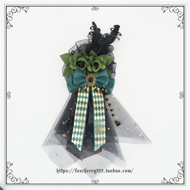 Fox Cherry - Green Lattice Rabbit Ear Bow Lolita Hat Headdress