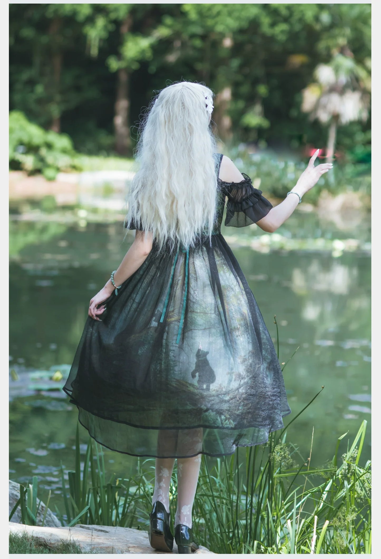 Cyan - Morning of Pine Forest - Elegant Lolita Bear Print Skirt