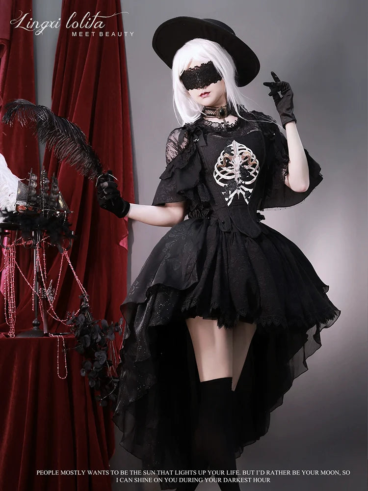 Lingxi Lolita - Bone island Gothic Lolita Corset Goth Blouse Skirt Set