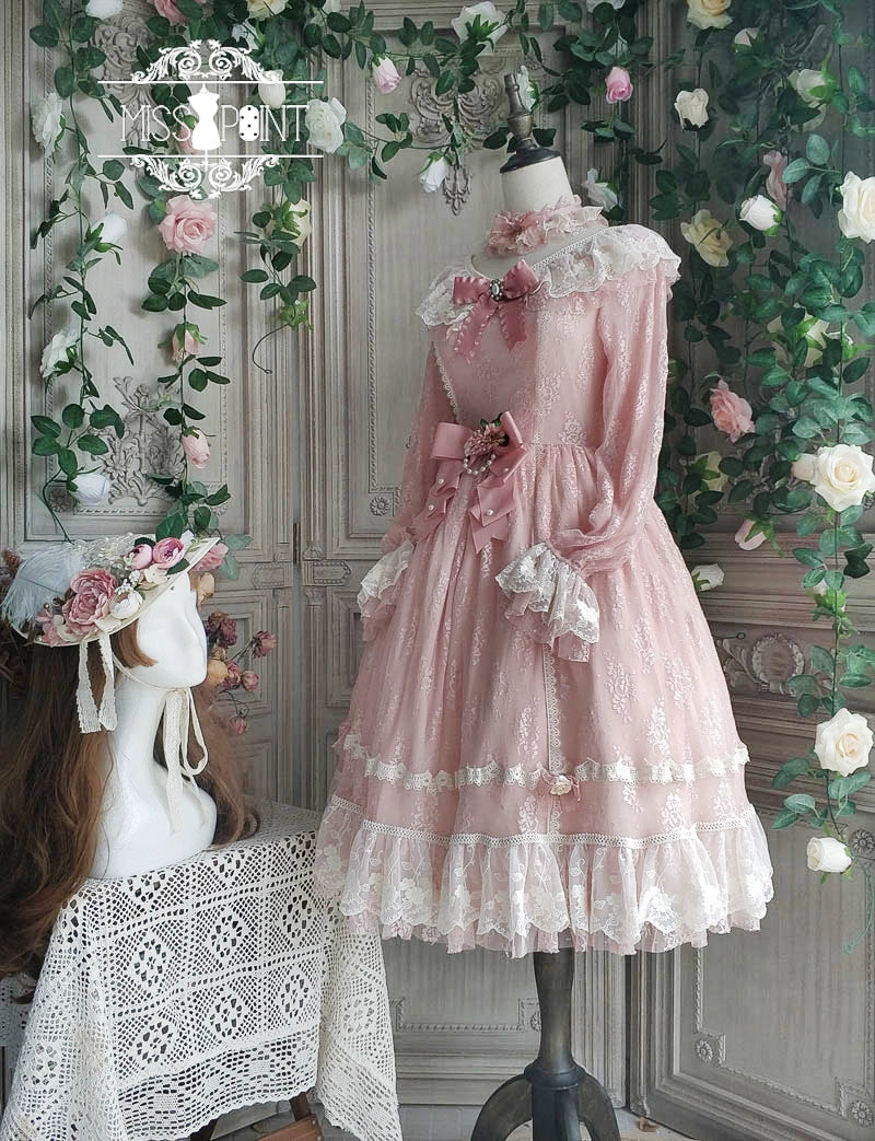 Miss Point - Dawn Girl - Reto Elegant lolita OP Dress Lace Long Sleeve