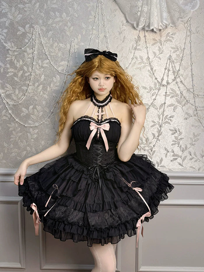 Alice Girl - Cross - Gothic Princess Lolita Corset with Multiple Layers Hem