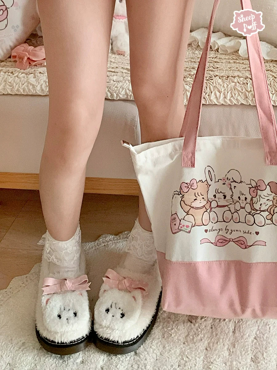 Sheep Puff - Mikko Rolled - Winter Lolita Shoes Warm Fleece Shoes