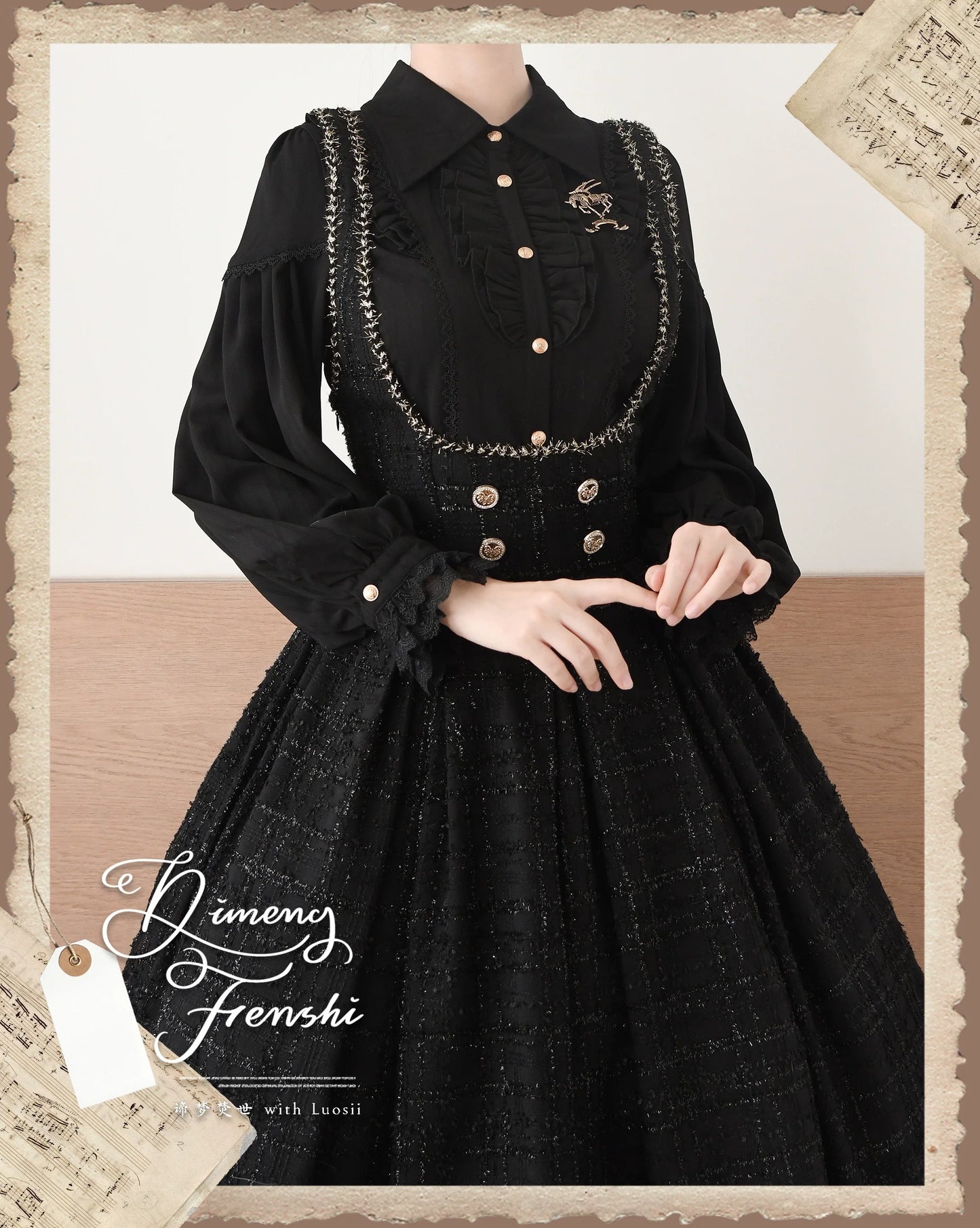 DMFS Lolita - Night Banquet - Pointed Collar Classic Lolita Shirt, Long Sleeve