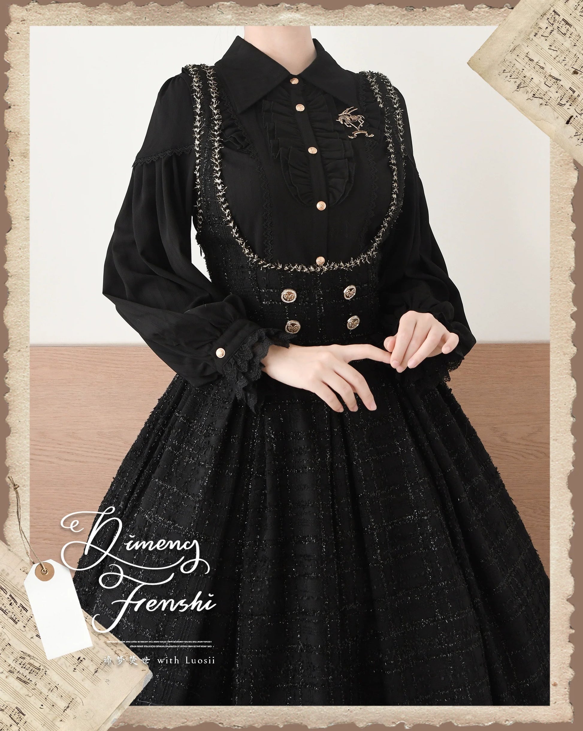 DMFS Lolita - Night Banquet - Pointed Collar Classic Lolita Shirt, Long Sleeve