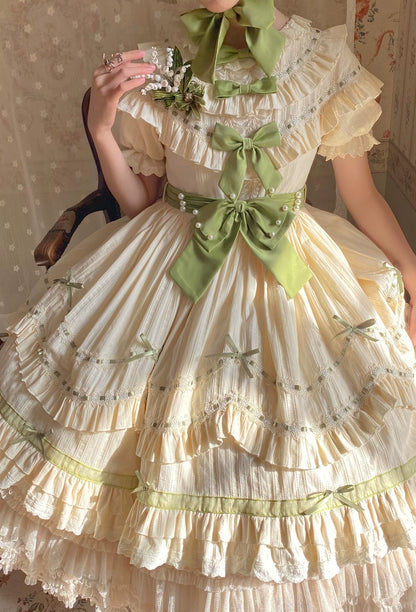 Lemon Cantata - Lily of the Valley - Country Lolita OP Dress, Tiered Ruffles