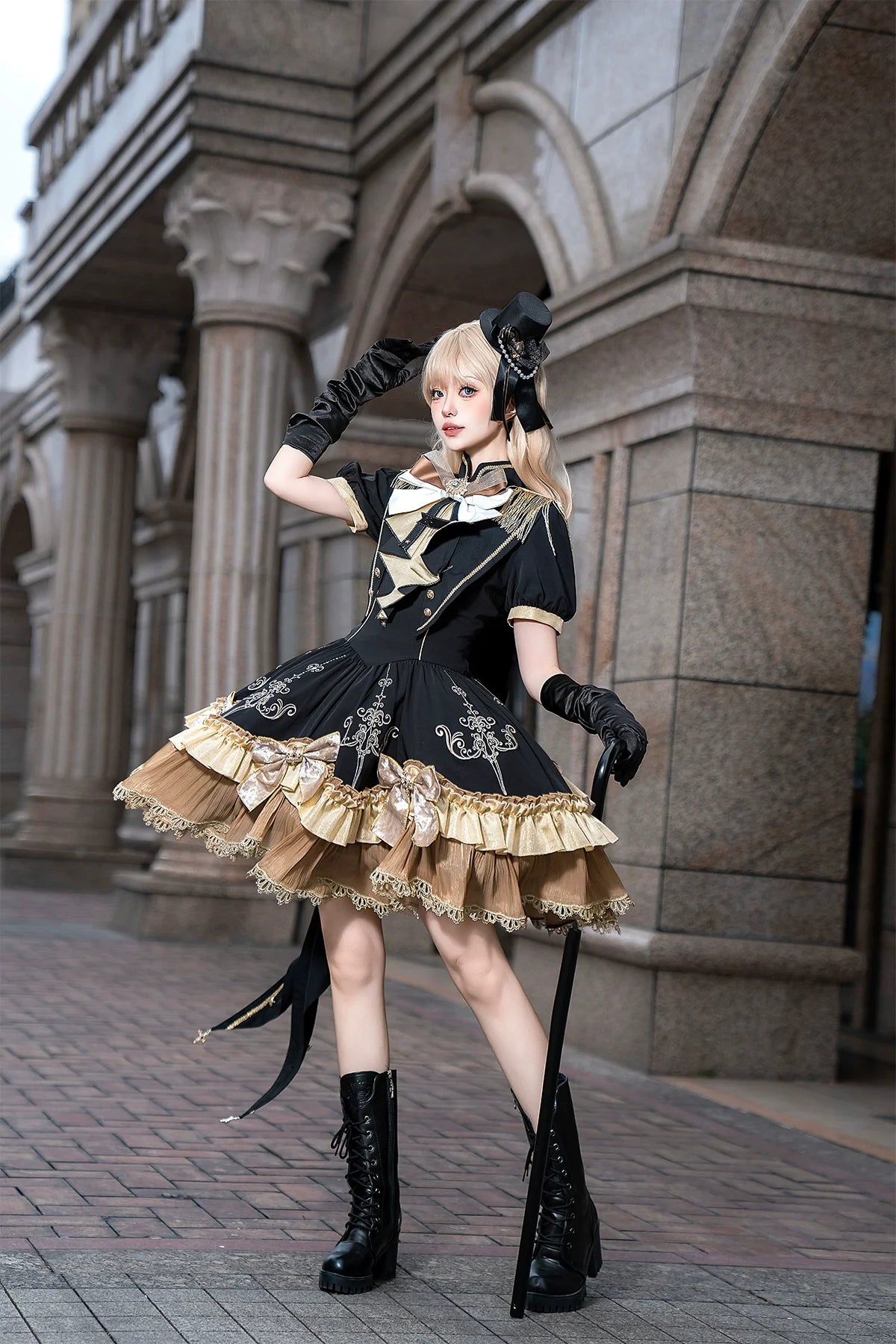 Letters from Unknown Star - Glitter Oath - Military Lolita OP Dress with Detachable Split Tail Cloak