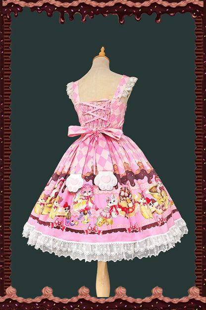 Infanta - Cream Meow - Sweet Lolita JSK, Cat Print