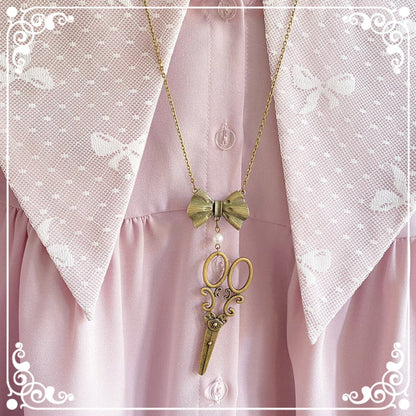 Halloween Alice - Vintage Lolita Bow-Scissors Shaped Necklace