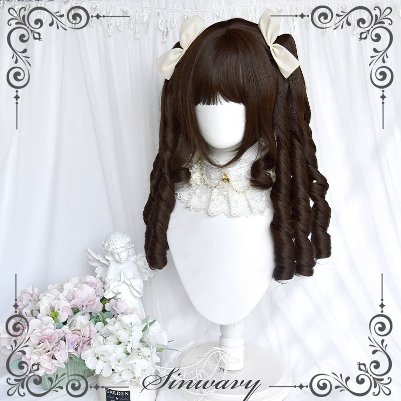 Sinwavy - Fairy Tale Town - Classic Lolita Wig Dark Brown Roman Curly Double Ponytail Wig