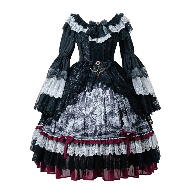 Alice in Wonderland - Undead Rider - Gothic Lolita OP Dress Winter Princess Sleeve Dress