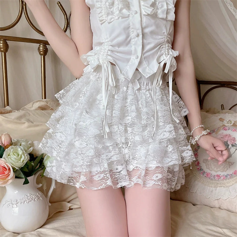 Sugar Girl - Daily Cotton Lolita Safety Shorts White Lace Leggings