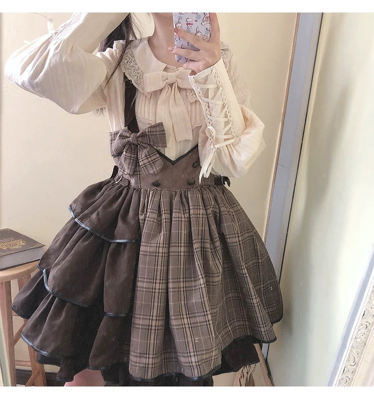 Honey Machine - Vanilla Latte - Retro Lolita Shirt Mutton Sleeve Innerwear