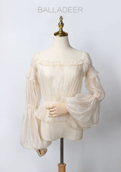 Balladeer - Classic Lolita Shirt Puff Sleeves Open Shoulder Blouse
