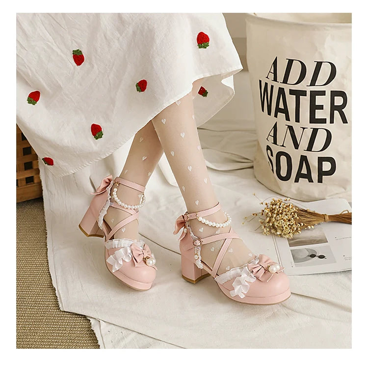 Yana - Chinese Style Yana - Plus size Qi Lolita Shoes Bow Pearl Lolita Sandal