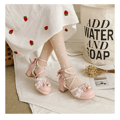 Yana - Chinese Style Yana - Plus size Qi Lolita Shoes Bow Pearl Lolita Sandal