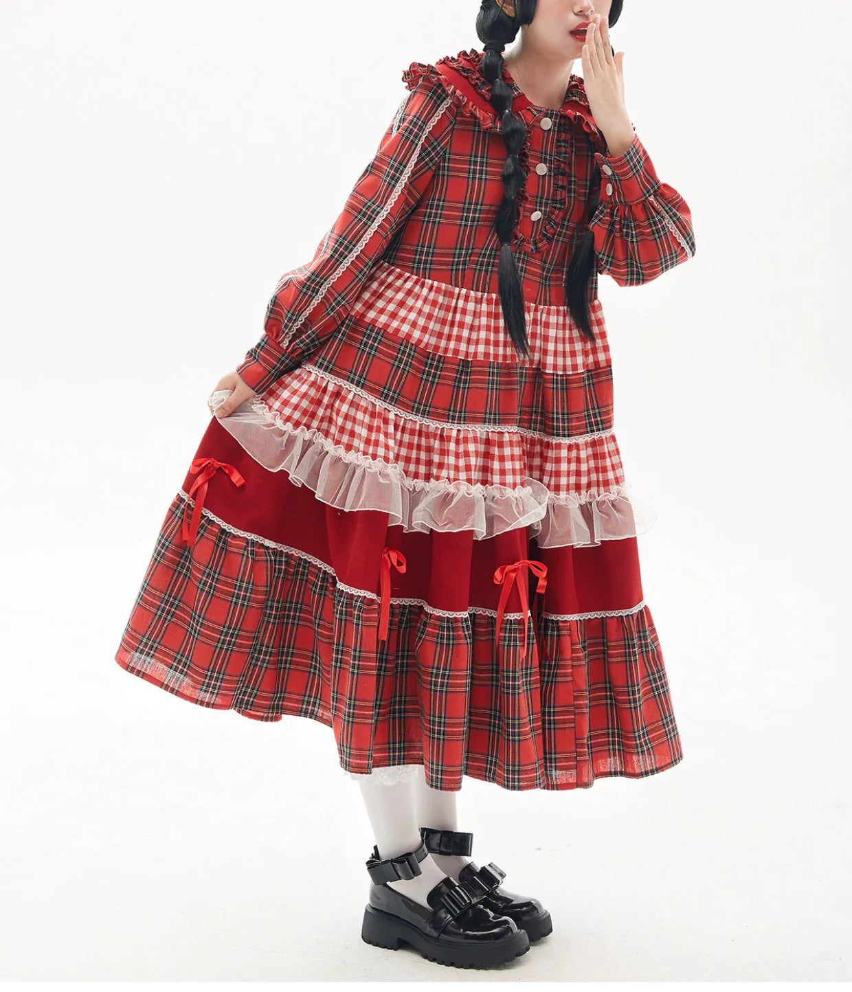 Soso Meme Club - Vintage Lolita OP Dress Red Lolita Plaid Dress for Spring Summer