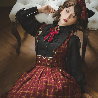 Miss Point - Rose - Elegant Lolita Fishbone Grid Skirt Customized